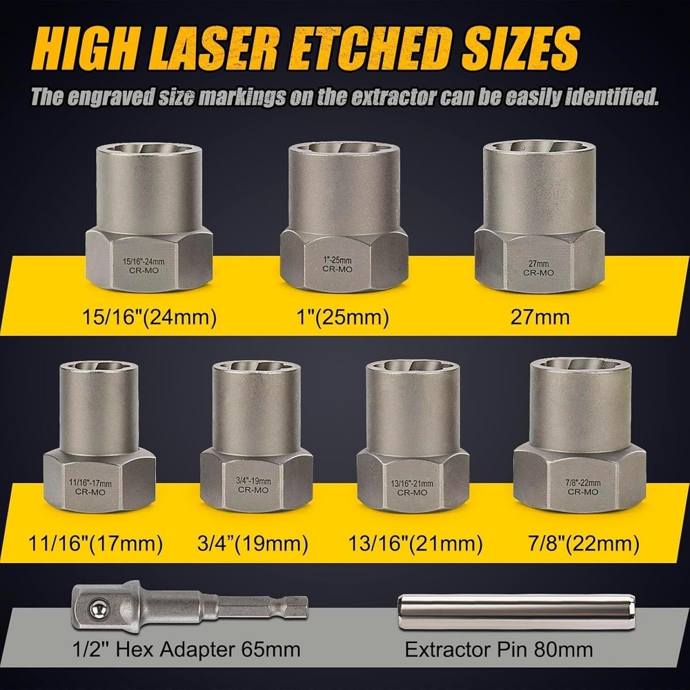 Bolt Extractor Kit 9PC 1/2" Drive Deep Bolt Extractor Socket Set Lug Nut Remover