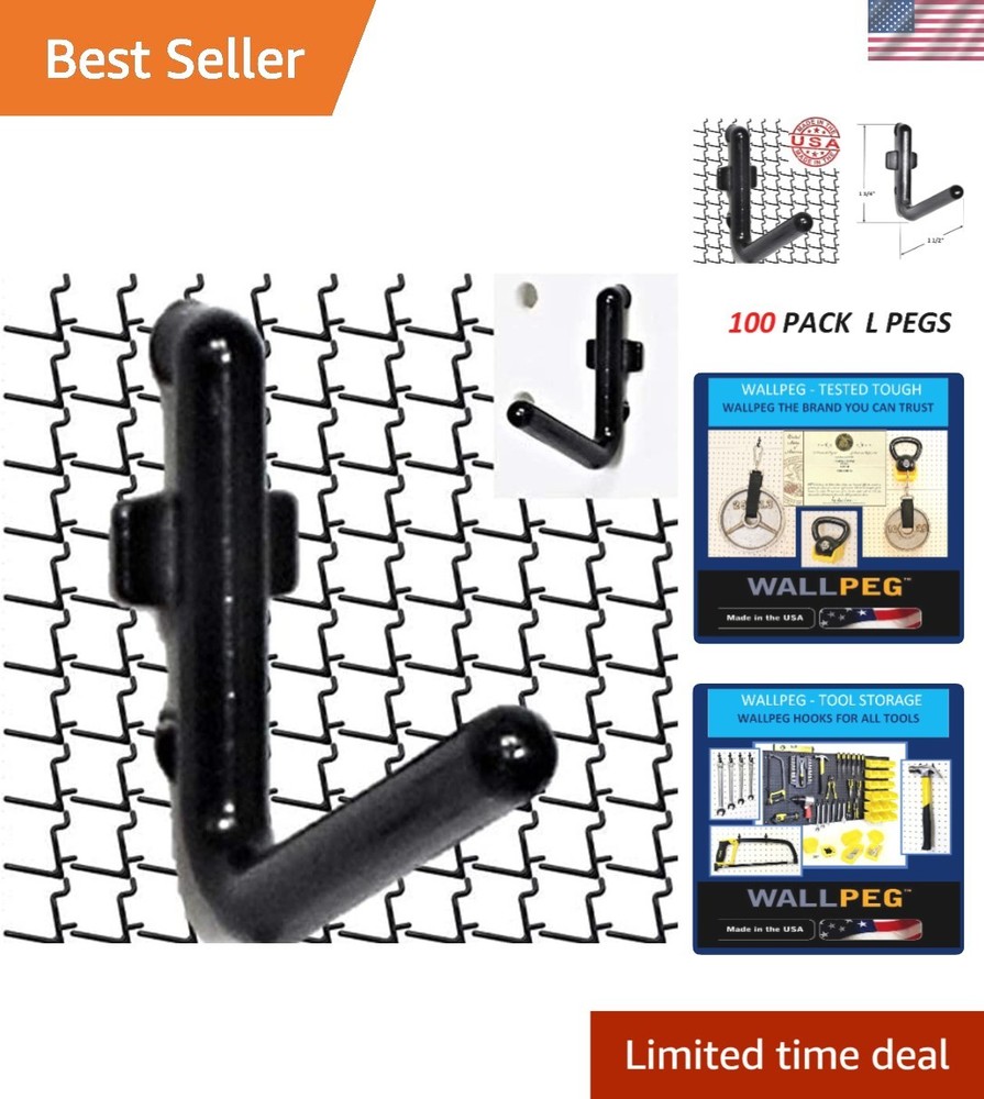 Universal 100-Piece Black Peg Hooks with  for Home Storage