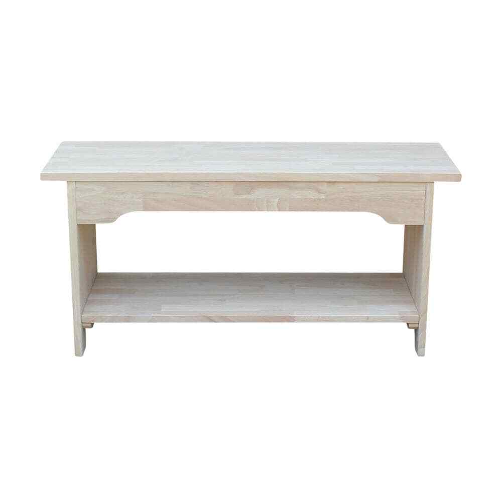 International Concepts Unfinished Bench Solid Wood Open Bottom Shelf Backless