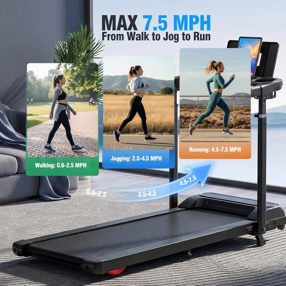 8 in 1 Foldable Treadmill with Desk Workstation & Adjustable Handle Bar, 3.5HP~