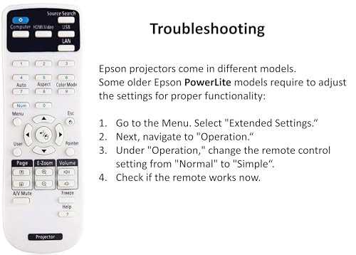 Projector Remote Control Compatible with Epson Projector, Home Cinema,
