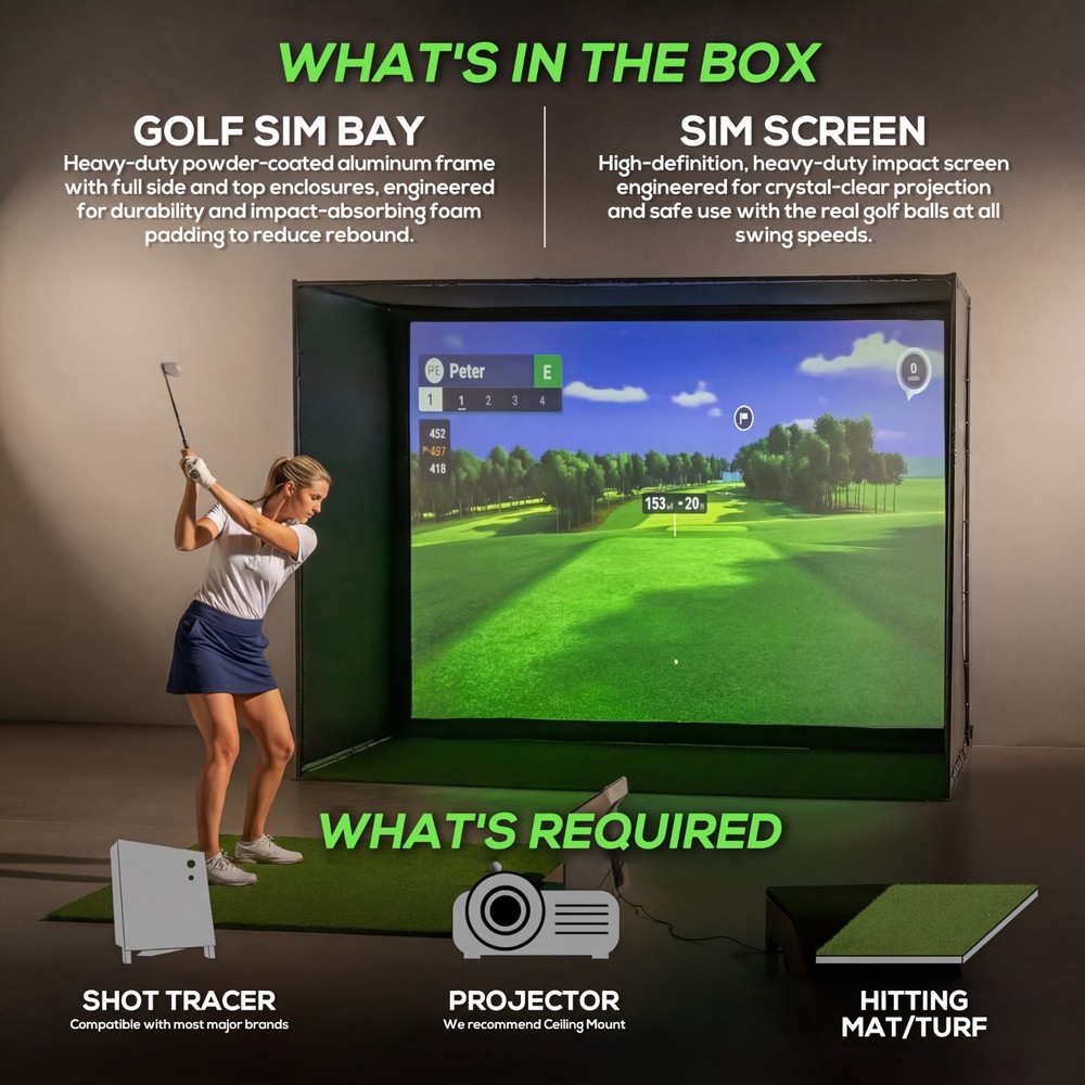 Golf Simulator Hitting Screen Backdrop Enclosure for Trackman SkyTrak Garmin