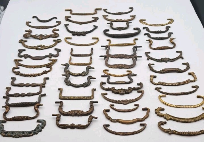 Antique Victorian Drawer Bails Pulls Handle Large Mix Lot Brass&Metal Hardware