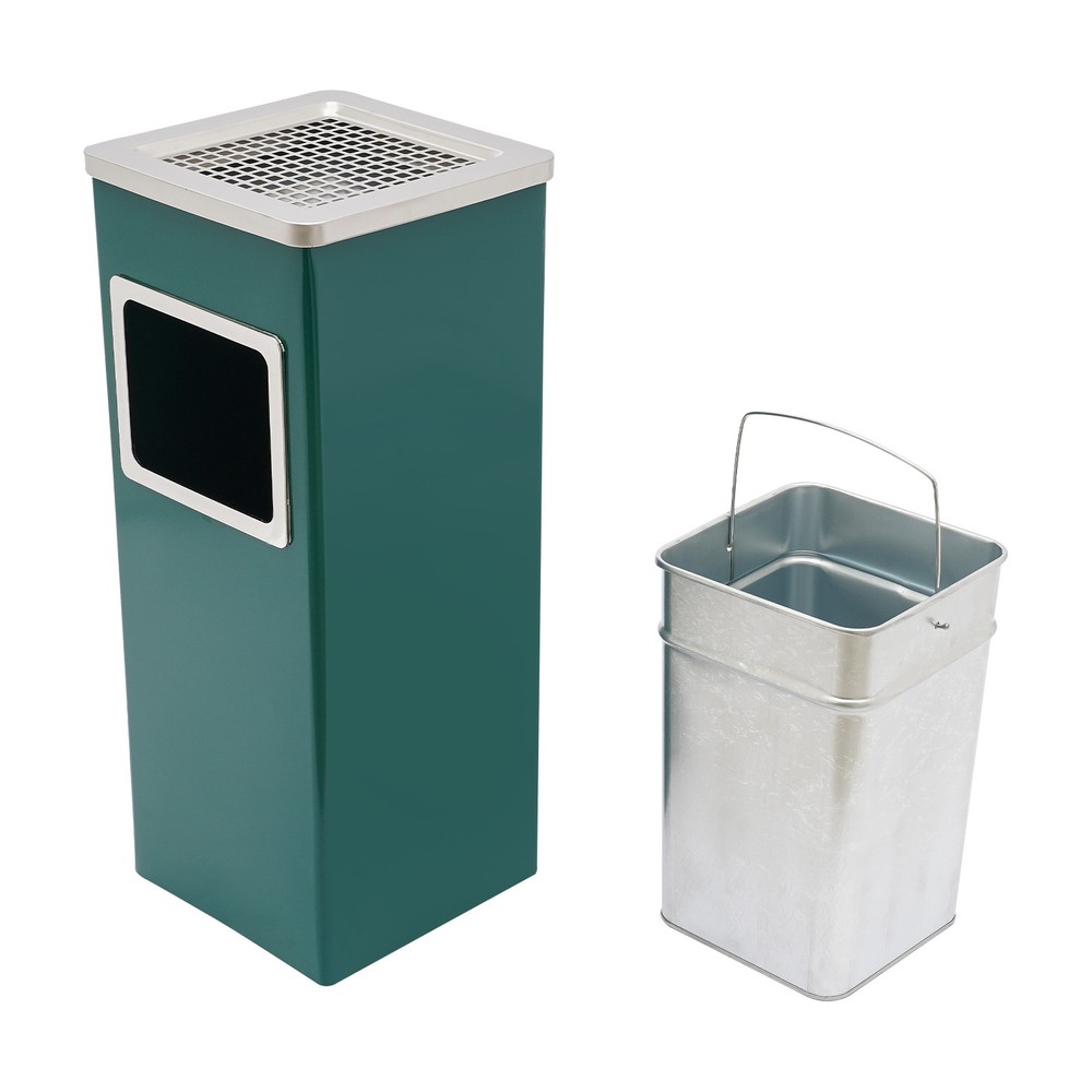 Trash Bin Outdoor Waste Container Square Trash Can w/ Removable Inner Can