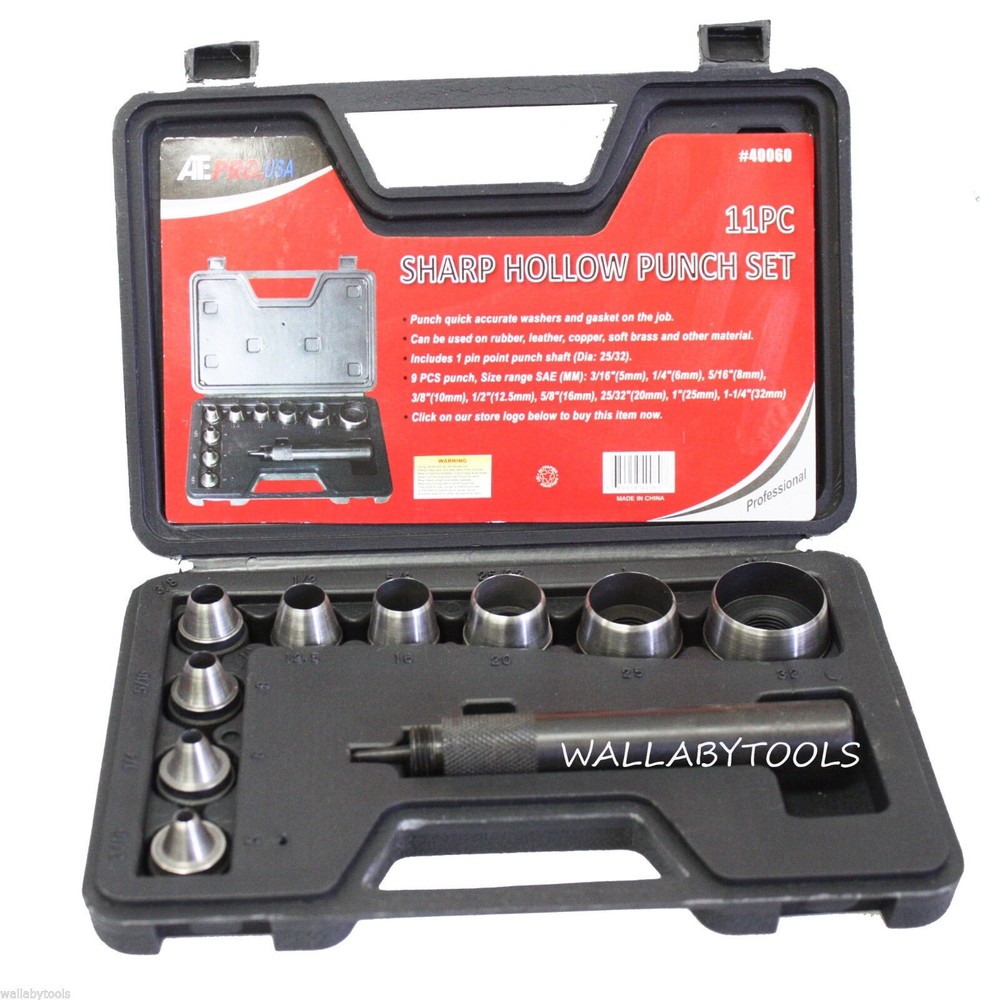 11pc Sharp Hollow Punch Set FOR Leather Plastic Gaskets Wholesale Hand Tools