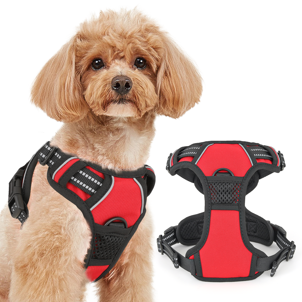 Soft No Pull Dog Pet Harness Reflective Strips Breathable Mesh Vest Red w/Handle