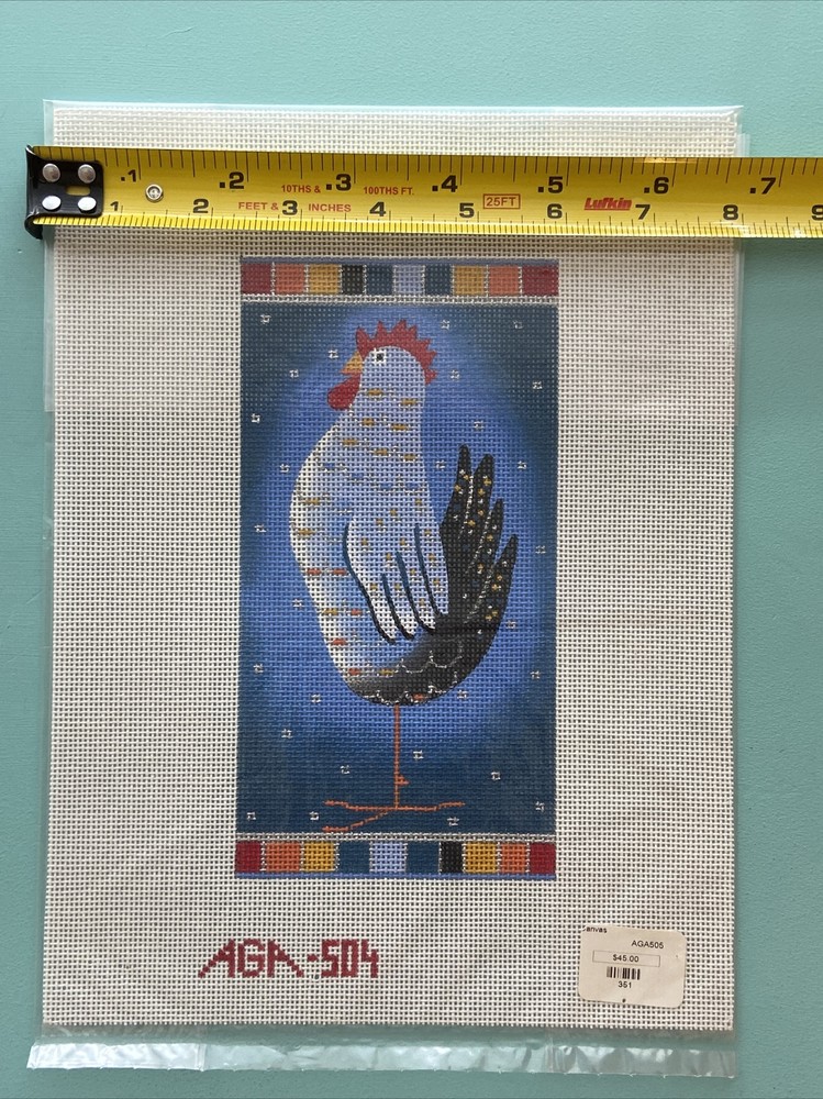 Rooster, hand painted needlepoint canvas, NEW, 18 Count