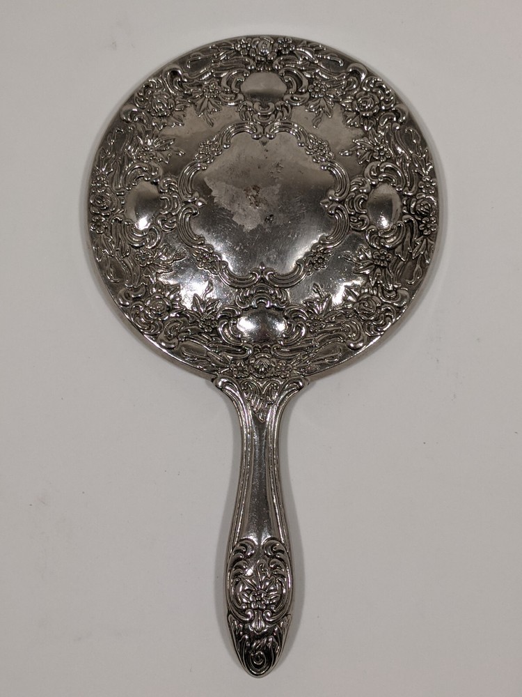 Victorian Hand Held Silver Plated Mirror Vintage
