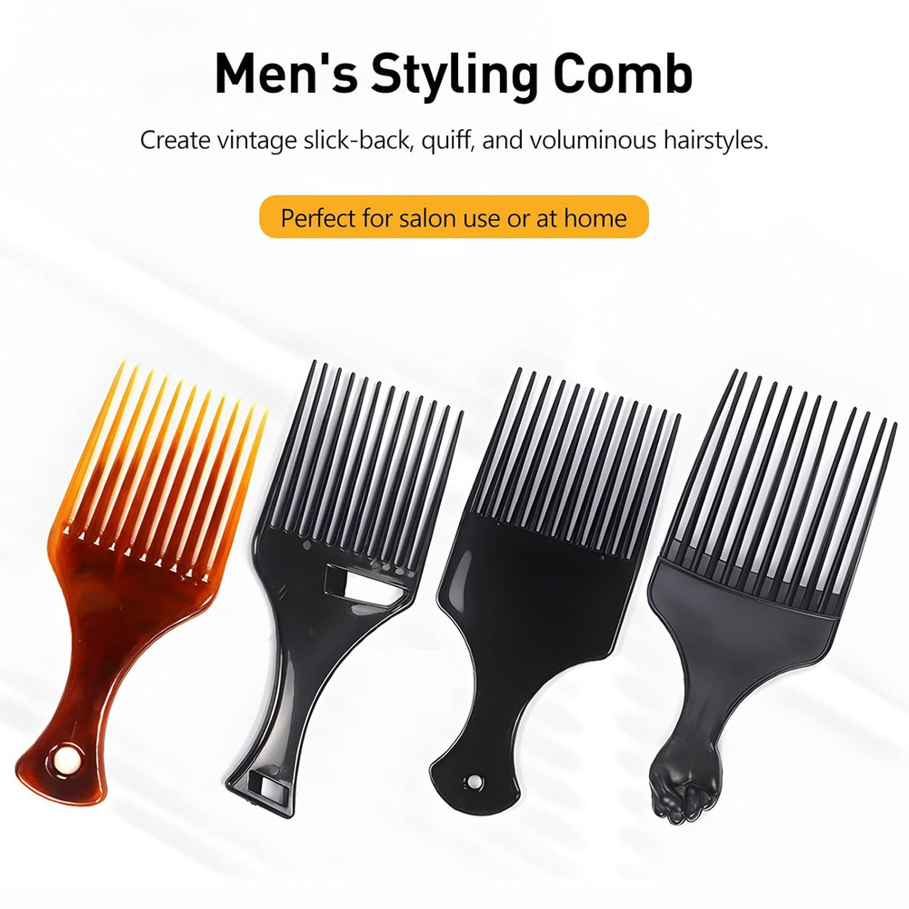 4-Pack Plastic Wide-Tooth Afro Lift Combs for Styling, Detangling, Adding Volume