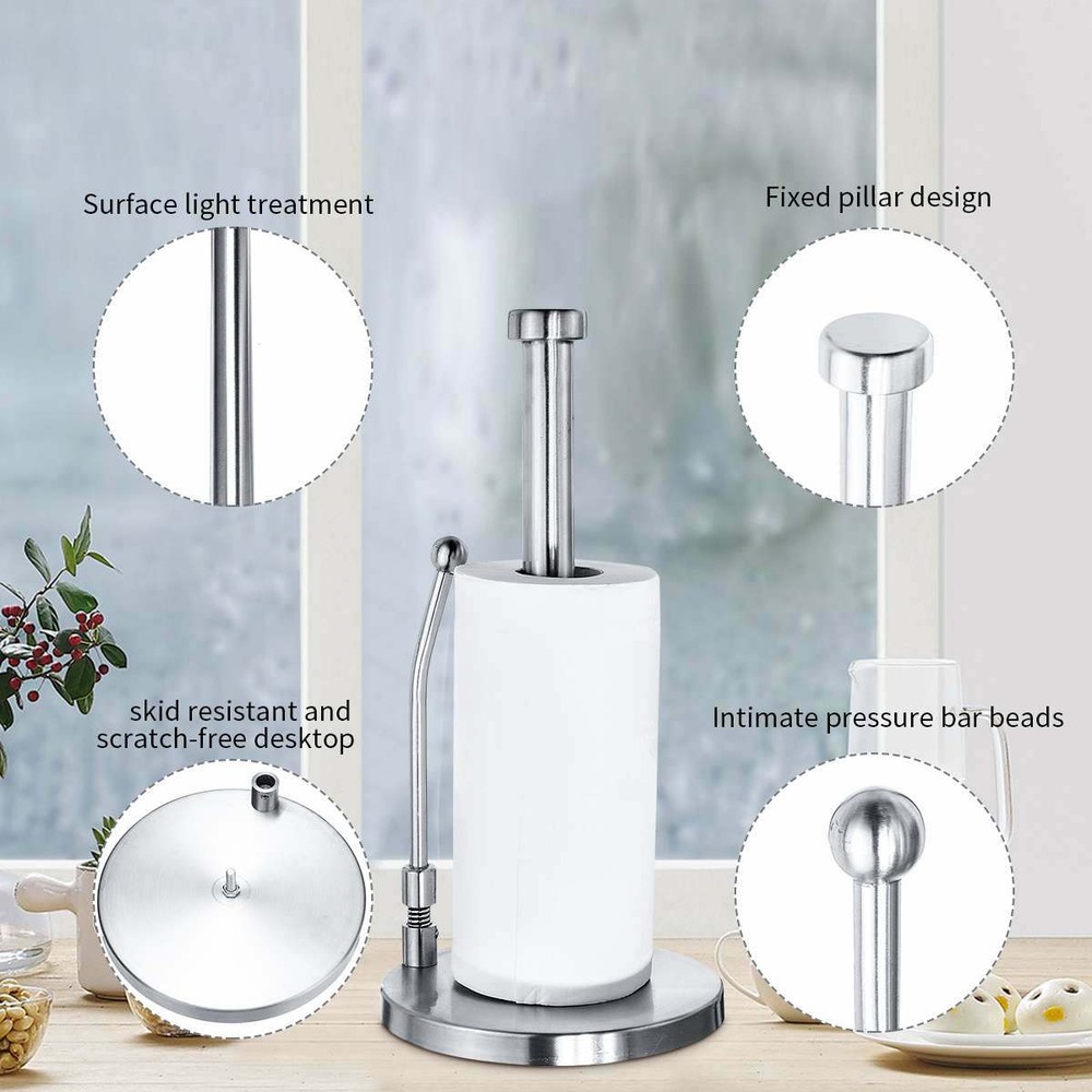 New Kitchen Stainless Steel Towel Roll Holder Pole Stand Storage Solution Silver