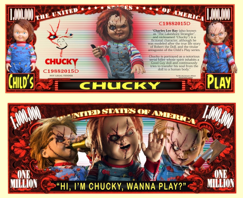 OUR CHUCKY CARTOON DOLLAR BILL (WITH PROTECTIVE SLEEVE)