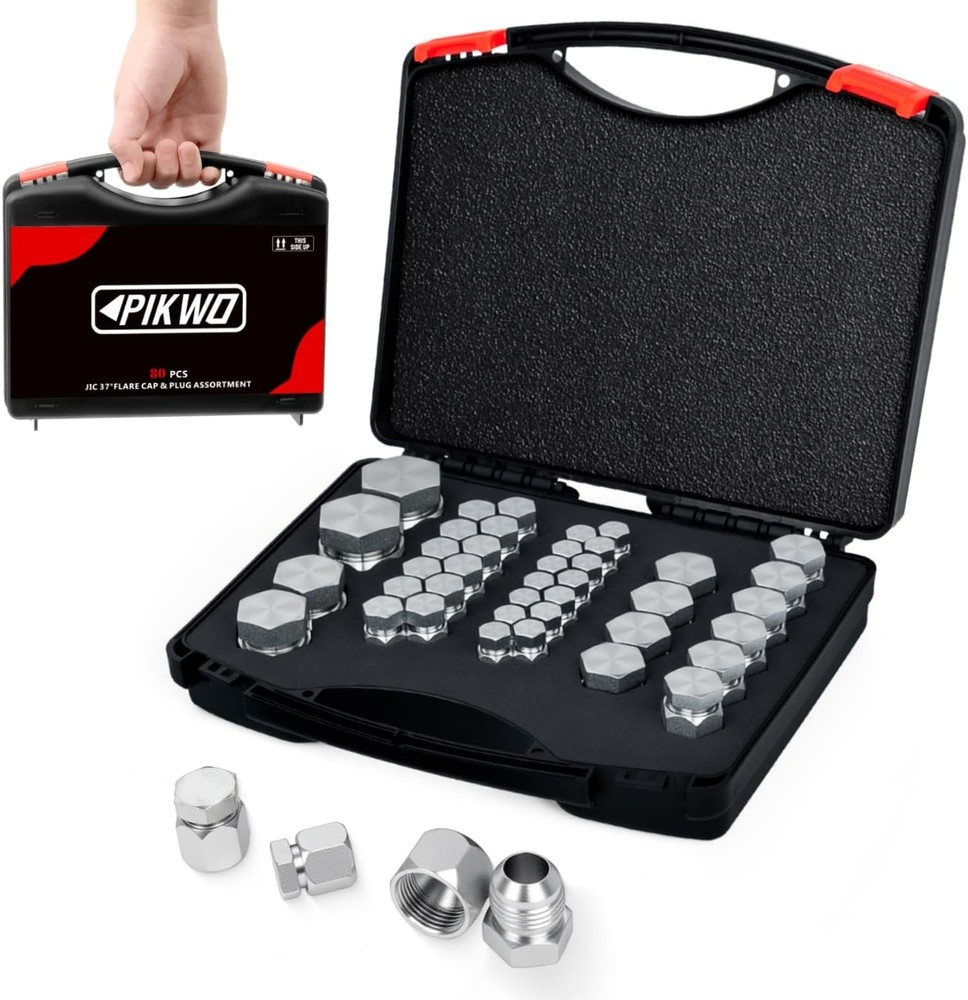 80 Pcs JIC 37 Degree Flare Plug and Cap Set Precision Threading Dash Size 04-16