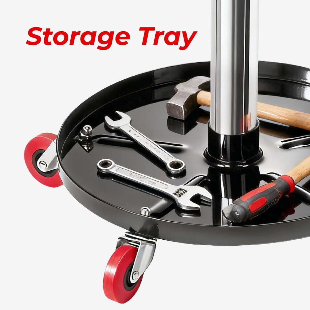 Rolling Garage Stool Adjustable Height Mechanic Work Seat w/ Tool Tray Storage