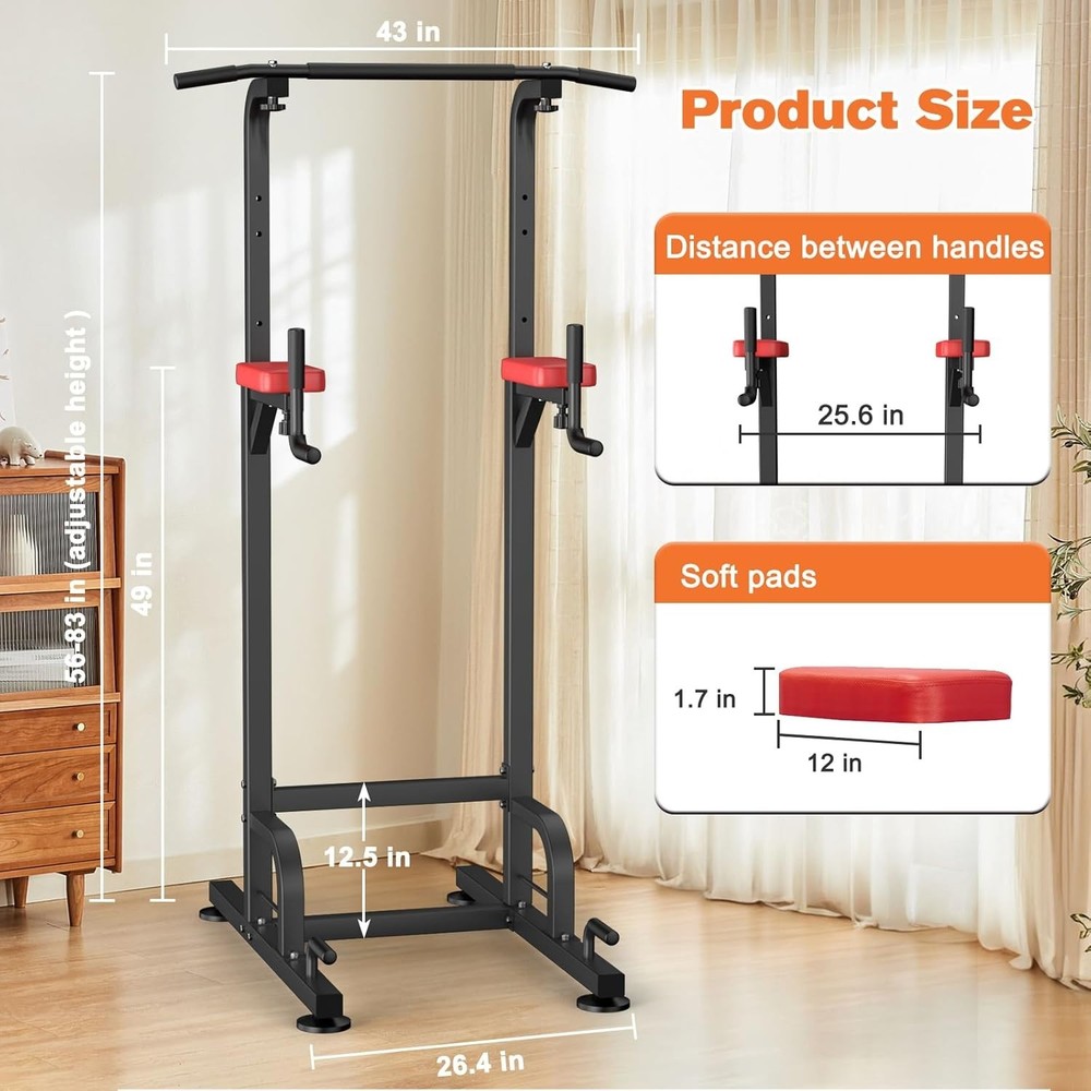 Sturdy 400 lbs Capacity Power Tower for Pull Ups and Dips - Home Gym Essential