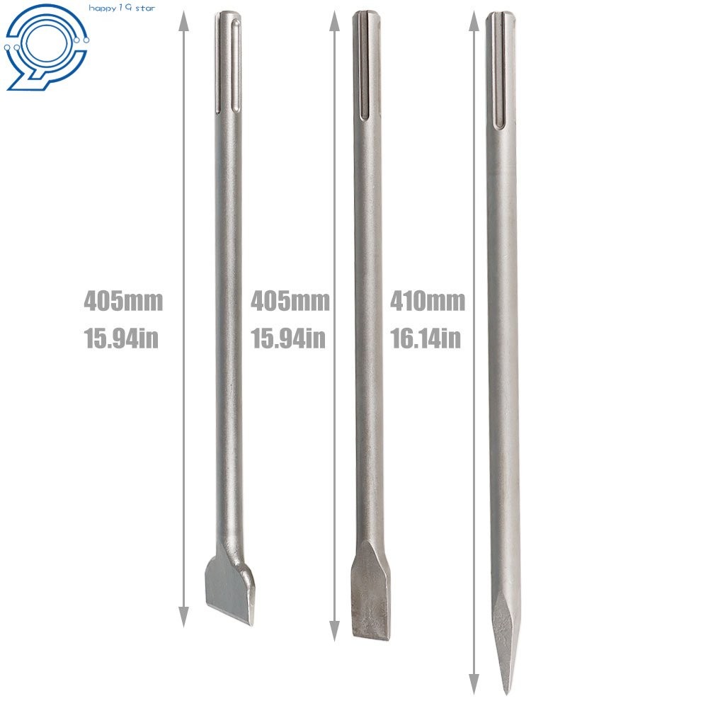 3 Pack SDS Max Bits Set Long-Point Chisel Scaling Chisel Flat Chisel 16"