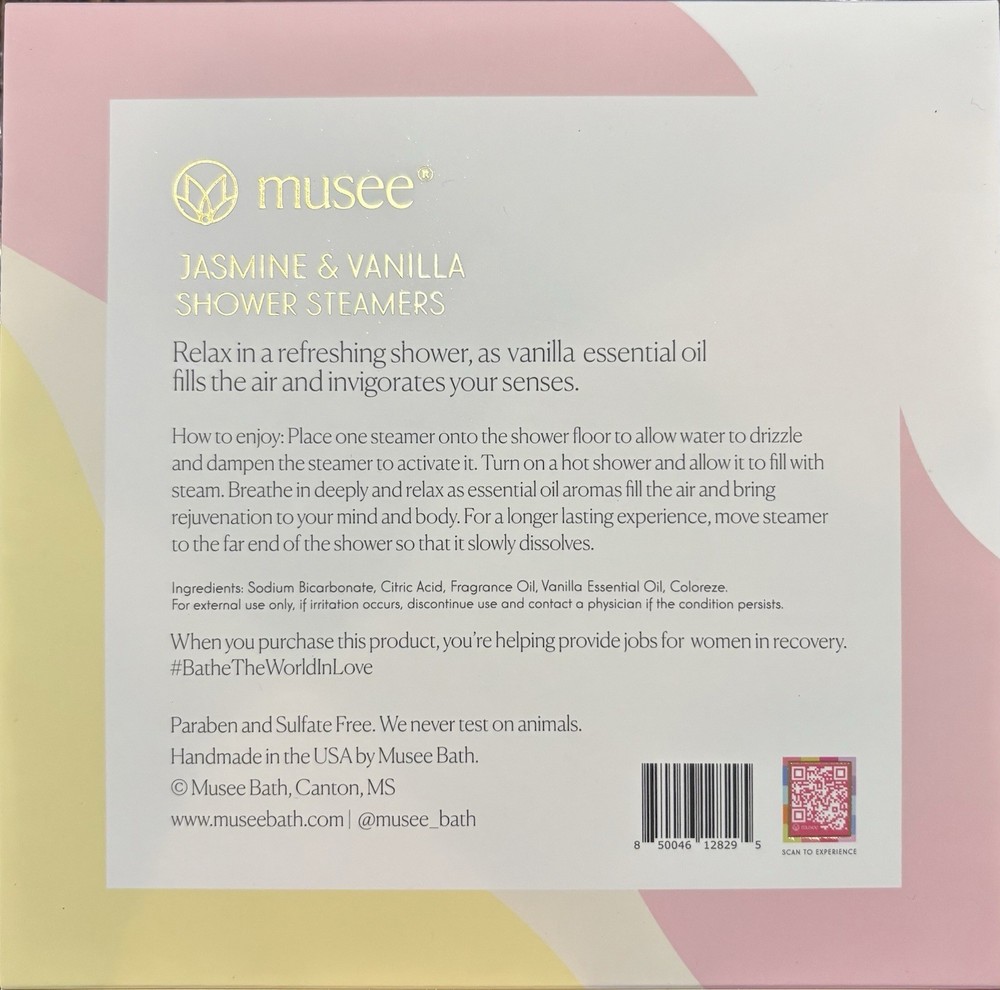 Musee Jasmine & Vanilla Relaxing Aromatherapy Shower Steamer Set 4 Count
