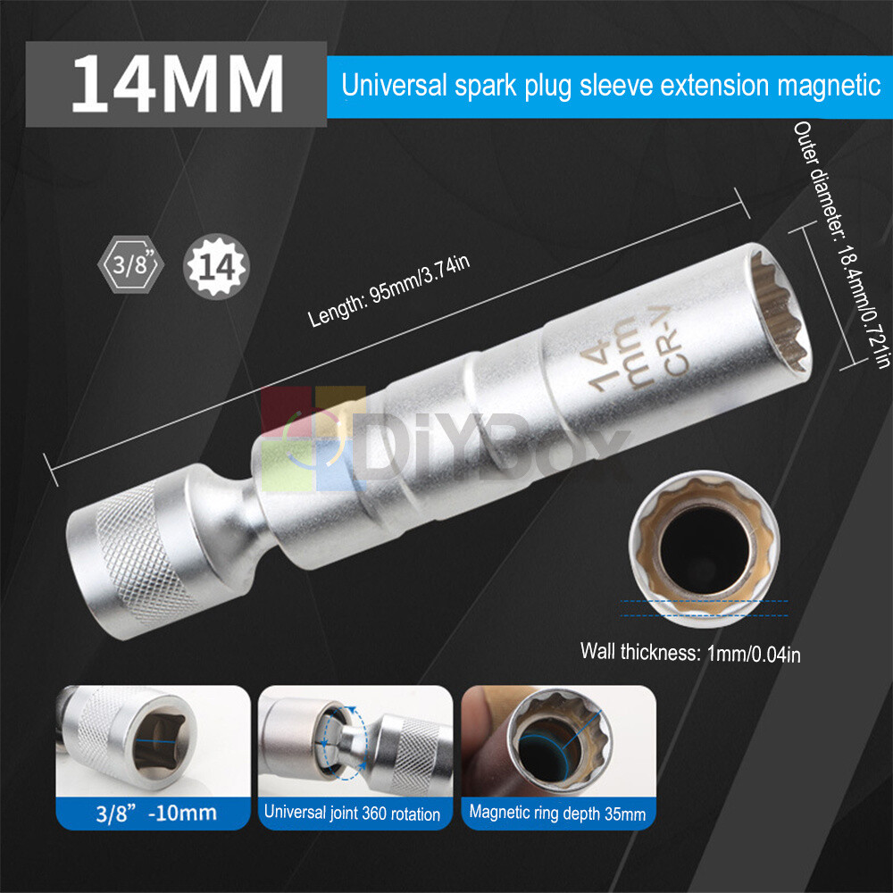14&16mm 3/8" Drive Thin Walled Magnetic Spark Plug Socket Remover Installer Tool