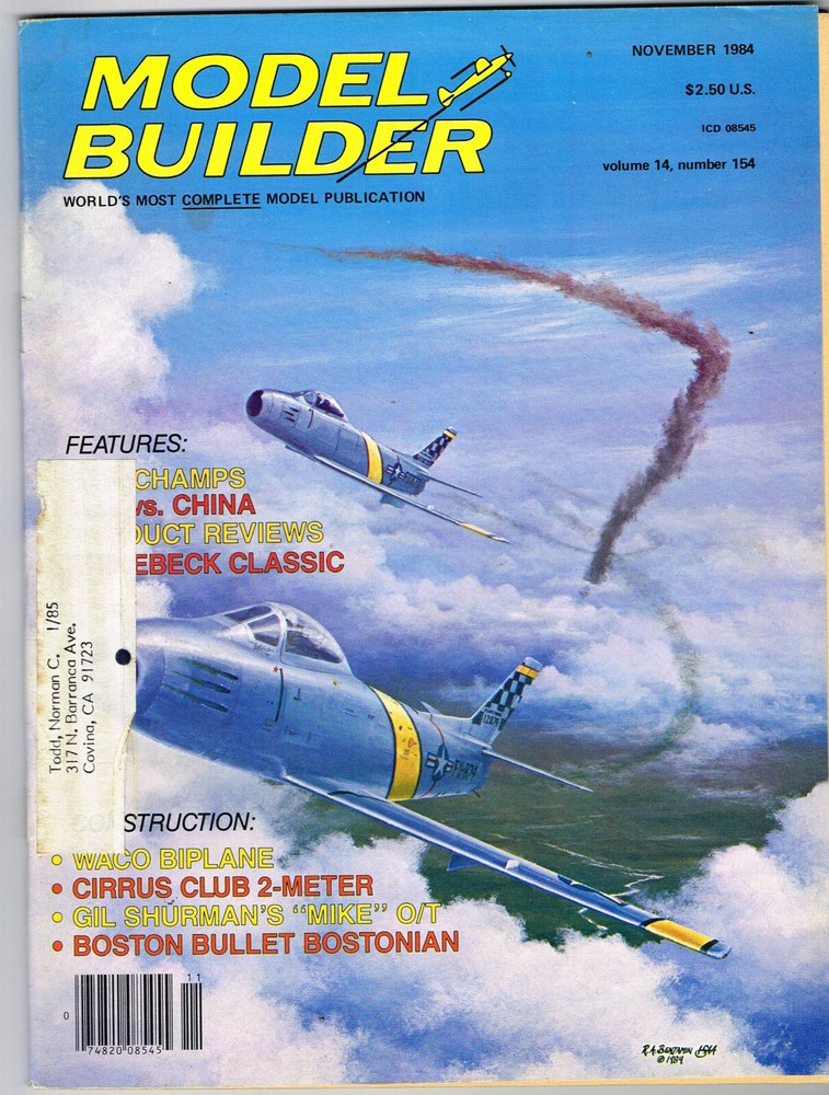 MODEL BUILDER Magazine November 1984 Waco Biplane: R/C 1/2A Scale