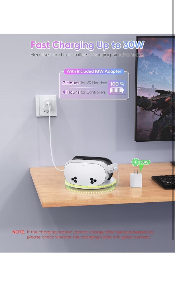 Charging Dock for Meta Quest 2 VR Headset & Controllers, Magnetic, USB-C, RGB