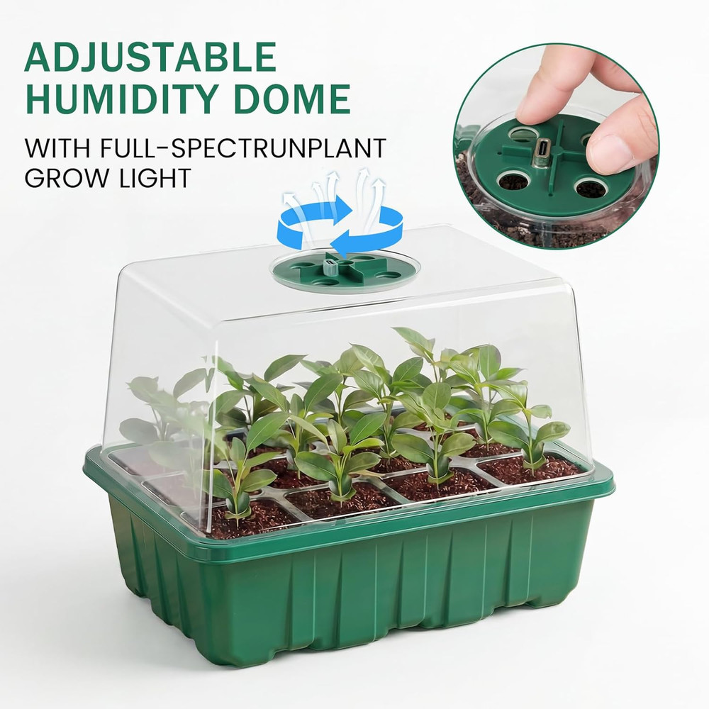 4 Pack Seed Starter Tray Kit w/ Grow Light Timer Humidity Dome