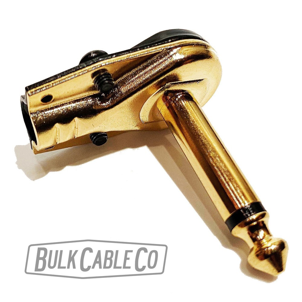 1 Pack - 1/4" Right Angle Pancake Gold/Black Connector Set - DIY Patch Cables