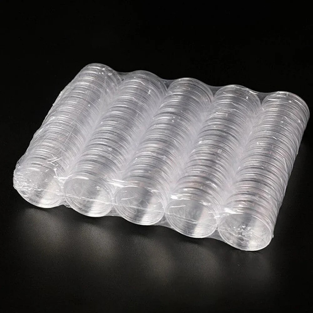 100Pack 19mm 0.75in Coin Capsule Storage Holder Round Container Plastic Direct
