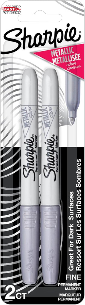 Sharpie Metallic Permanent Markers, Fine Point, Silver, 2 Count - for Black Pape