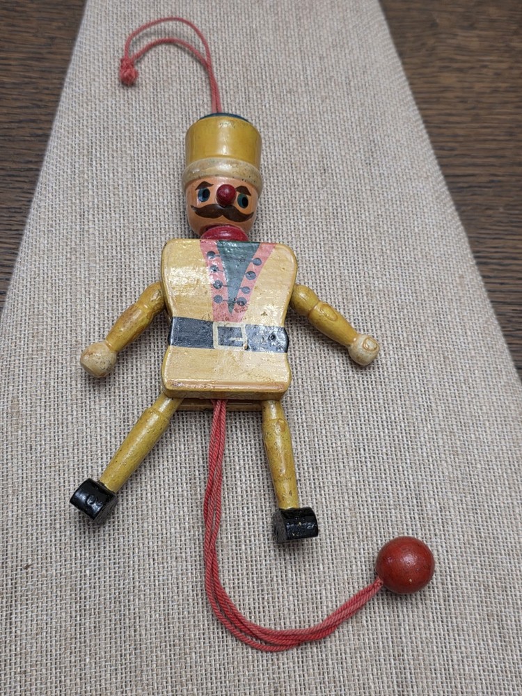 Vintage Wood Toy Nutcracker Soldier Christmas Pull String