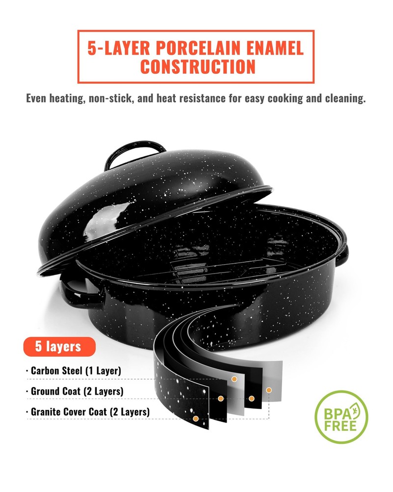 Roasting Pan with Lid & Rack 18 Inch Extra Large Deep Oven Baking Pot, Enamel...