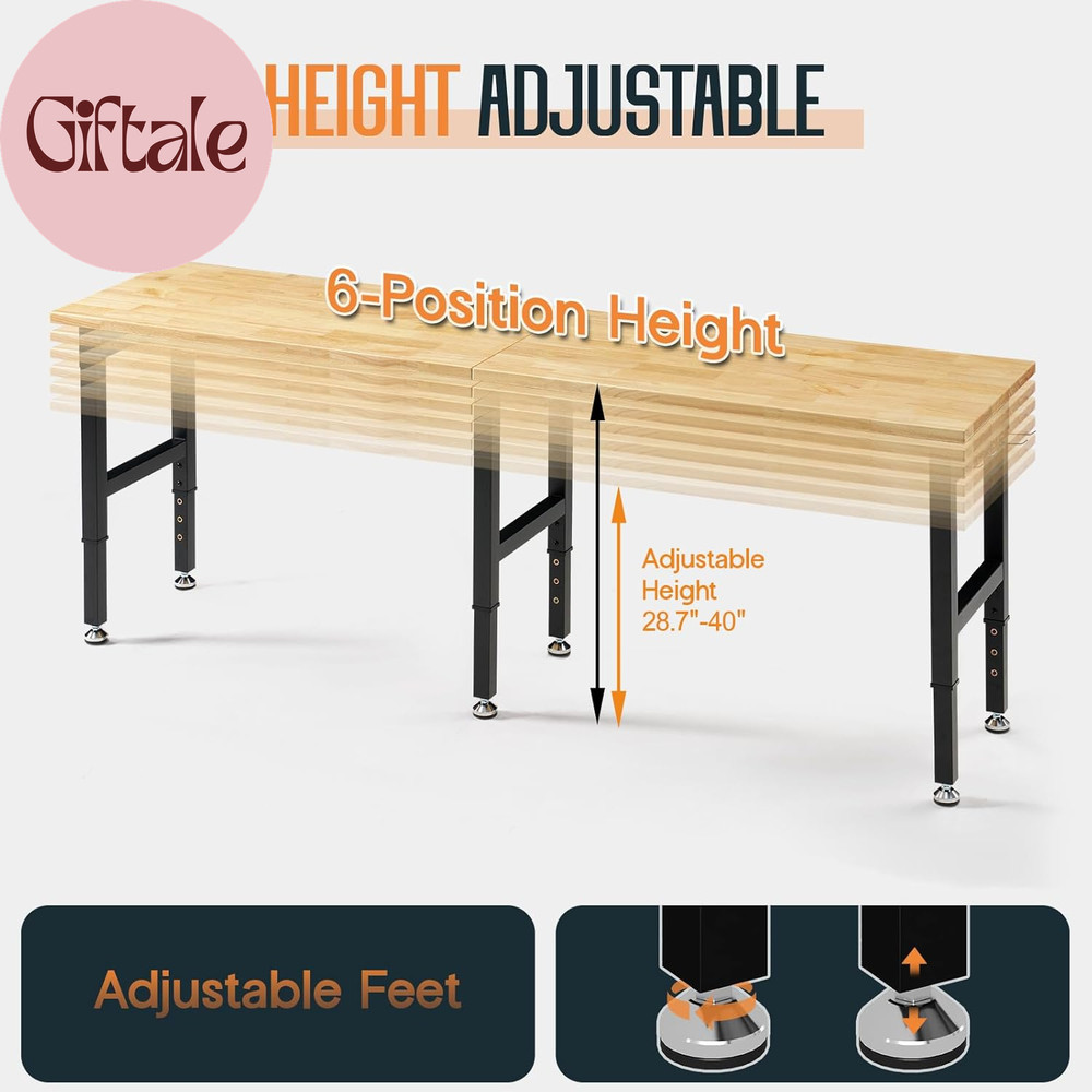 96" Adjustable Heavy Duty Workbench 6000 Lbs Capacity with 4 AC Outlet and 2 USB