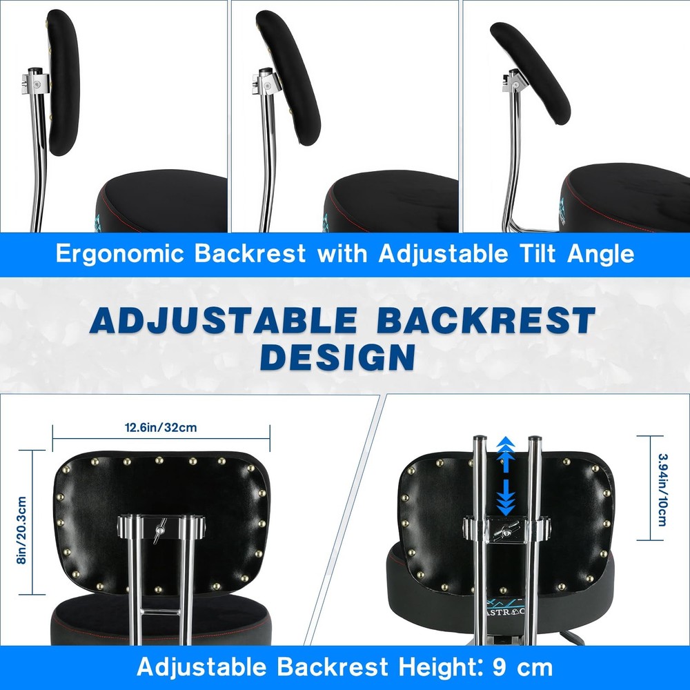 Adjustable Drum Throne with Backrest, Heavy Duty Saddle Seat for Drummers