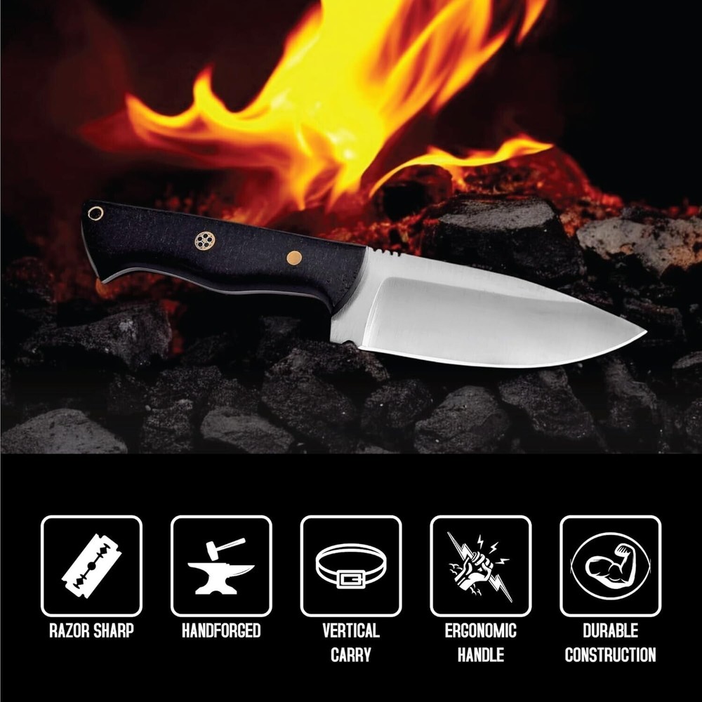 Forged Fixed Blade Hunting Knife Micarta Handle Bushcraft Tracker w/ Sheath