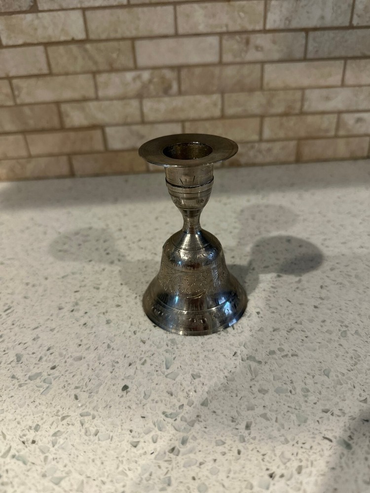 VINTAGE ~SILVER PLATED ON SOLID BRASS [ BELL & CANDLE HOLDER