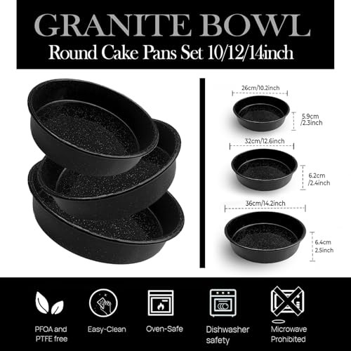 3-Pack Enamel Roasting Pan Set Round Deep Baking Pans Oven Black
