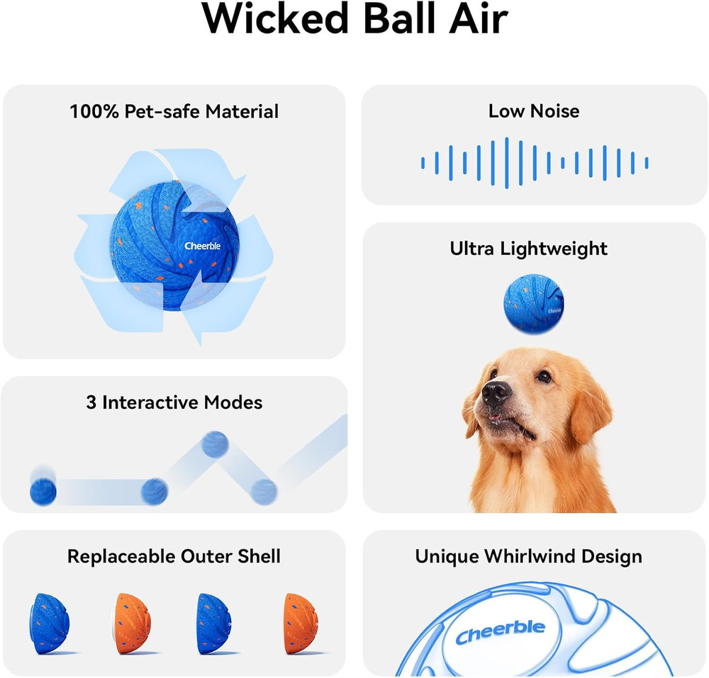 Smart Interactive Dog Toy, Wicked Ball AIR, Automatic Moving, Bouncing, and Rota