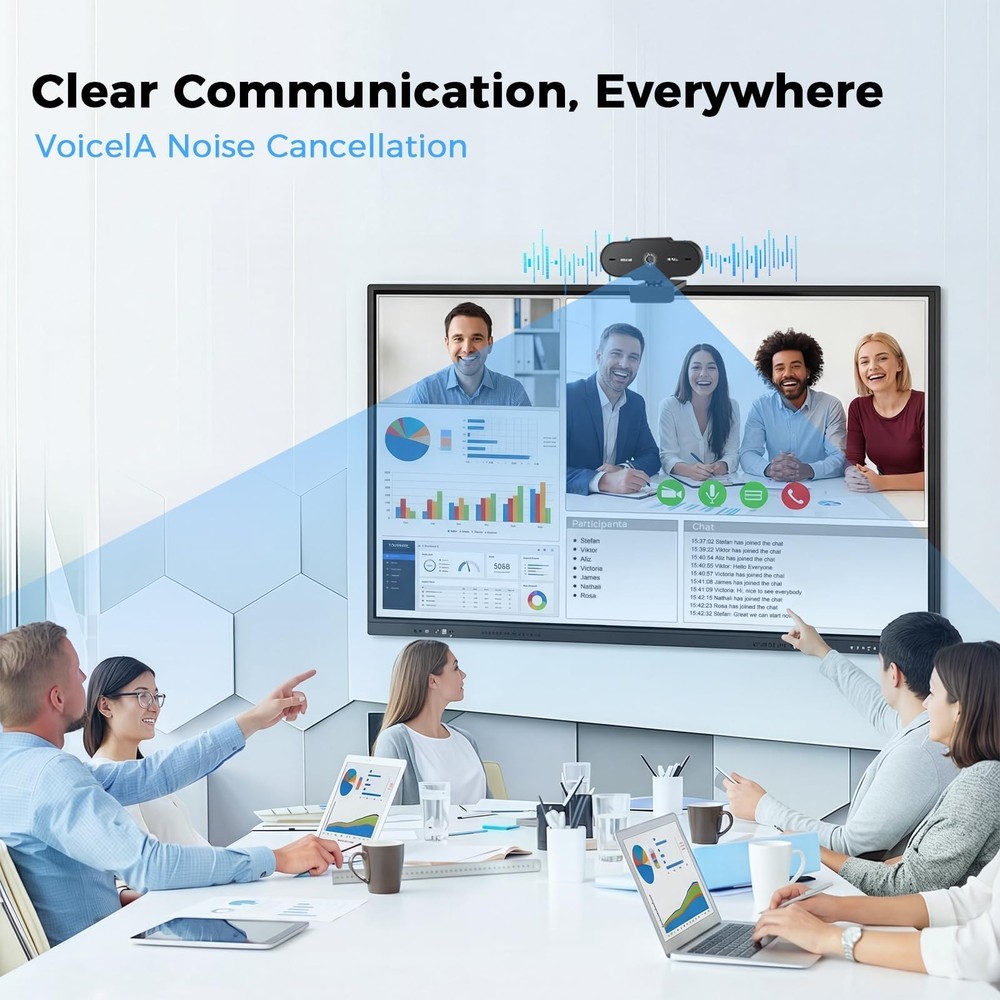 1080P HD PC Webcam Web Camera with Microphone Auto Light Correction 360° Rotatab