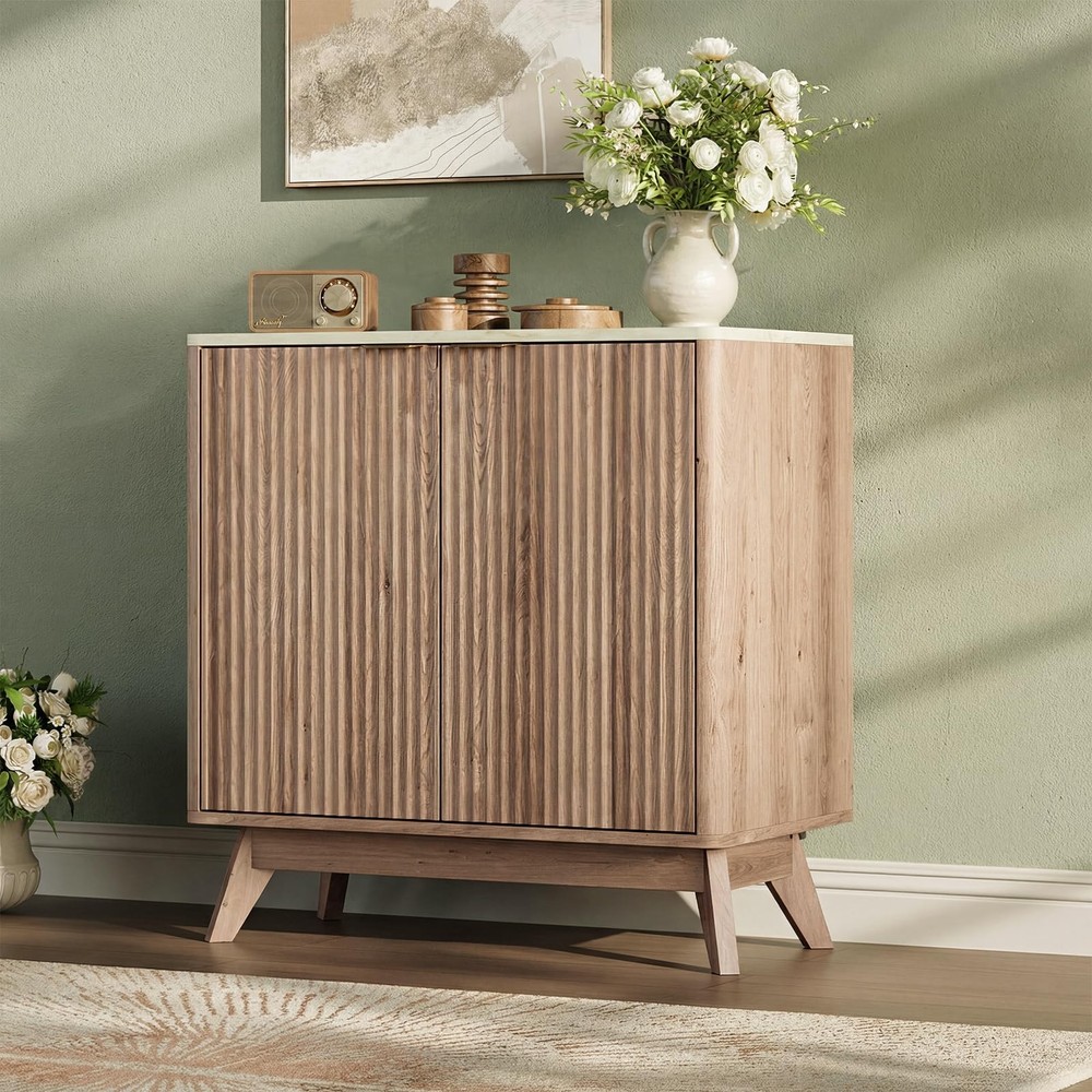 29'' Sideboard Buffet Cabinet with Storage, Fluted Cabinet with Rounded Corne...