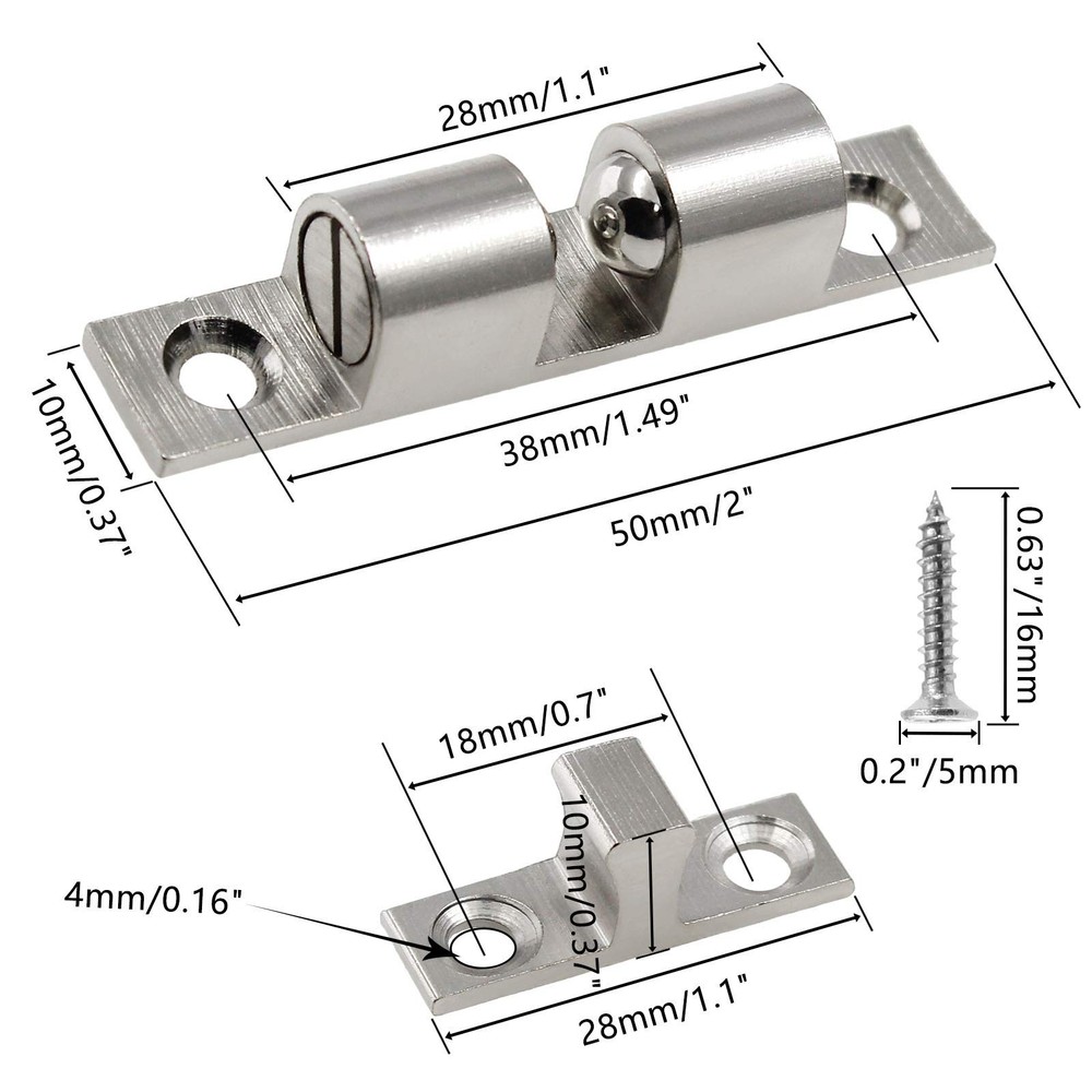 6Pcs 2"/ 50mm Double Ball Tension Roller Catch Latch Solid Brass Hardware Fit...