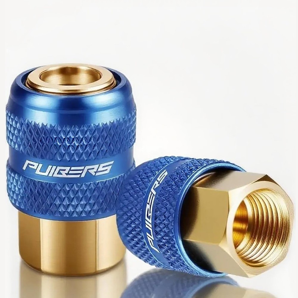 PUIBERS 2PCS Locking Air Chuck,1/4" FNPT Brass Closed Flow, silver