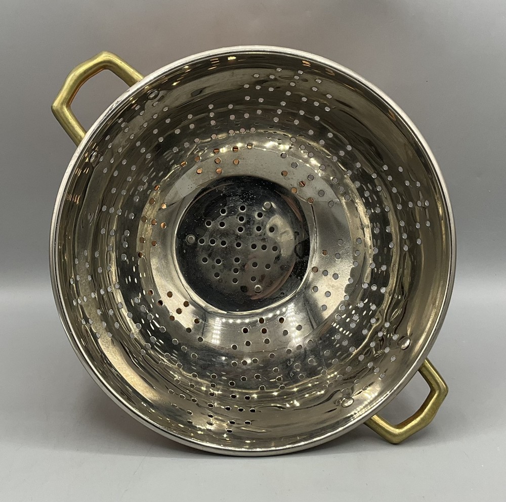 Vintage Solid Copper Colander Tin? Lined Strainer w/Brass Handles Korea