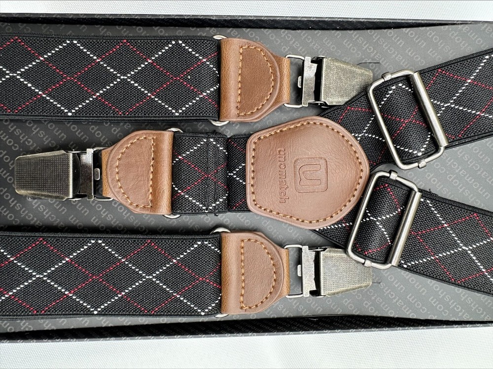 Mens High Qualited Striped Pattern Metal Clips Elasticated Straps Suspender