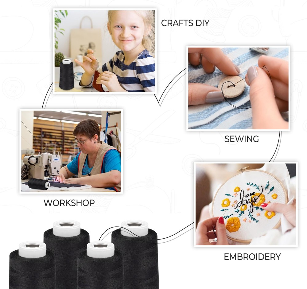 Serger Thread 4 Cones Threads of 3000 Yards Each Spool All Purpose Thread for...