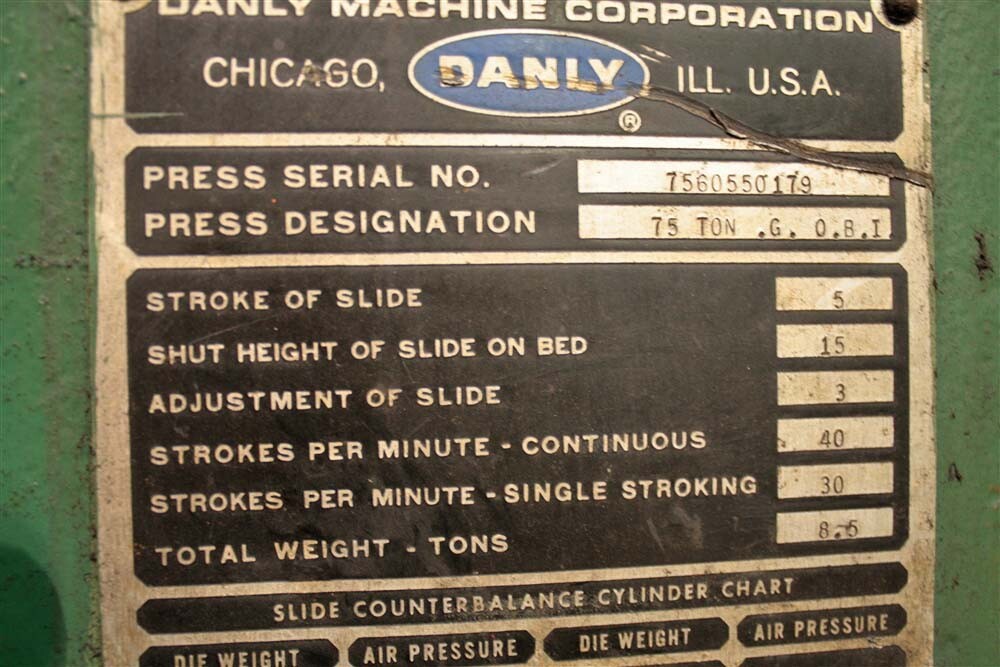 75 TON DANLY BACK GEARED OBI PRESS: YODER #50690