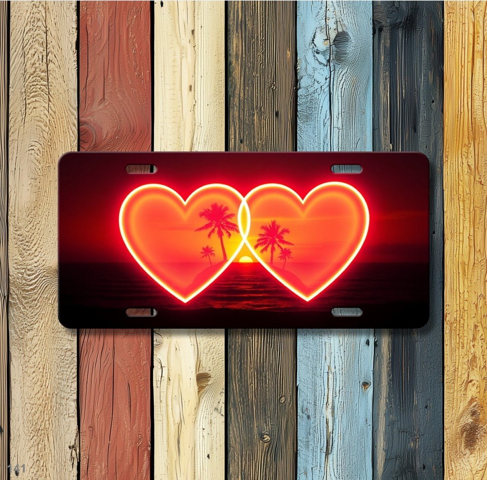 Romantic Two Hearts Artwork Custom Text License Plate Editable Car Tag