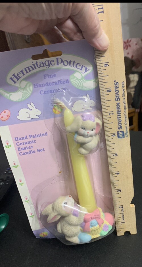 HERMITAGE POTTERY Easter Bunny Candle holder Hand painted ceramic , 1994 NOS