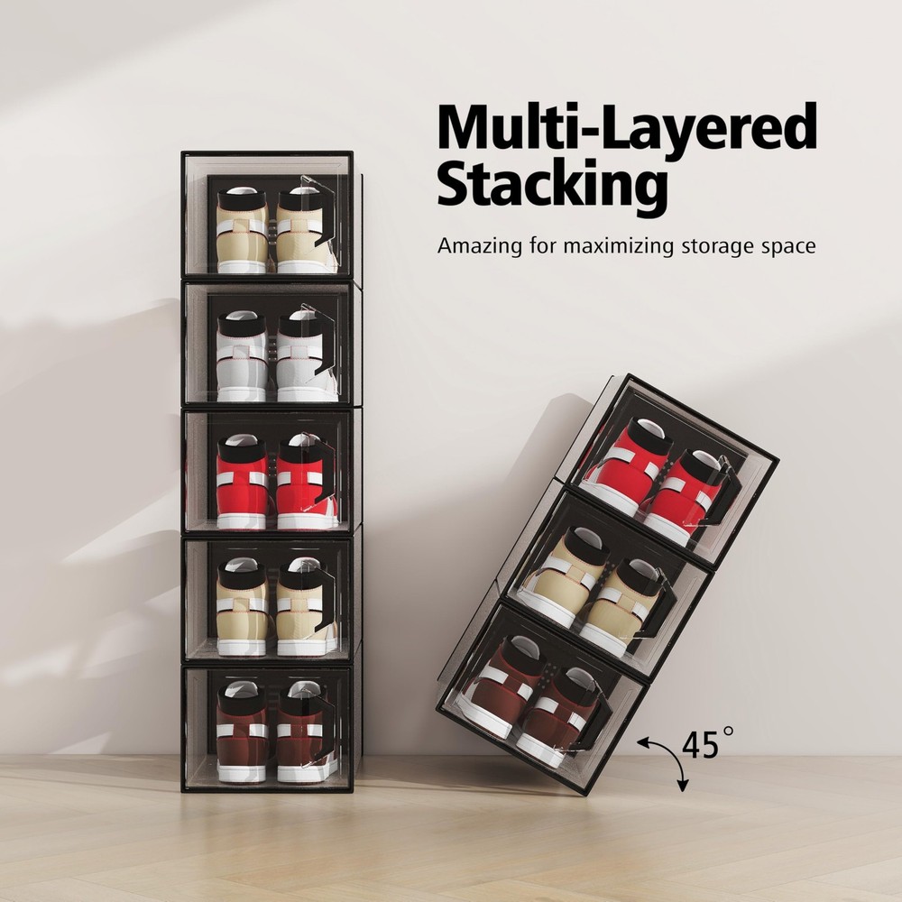 X-Large Shoe Storage Box Fit Size 11, Clear Plastic Stackable Shoe Organizer ...