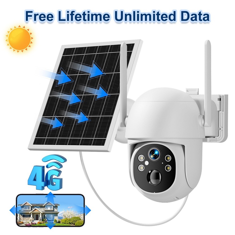 3MP 4G LTE Cellular Solar Security Camera PIR Motion Sensor Free Unlimited Data