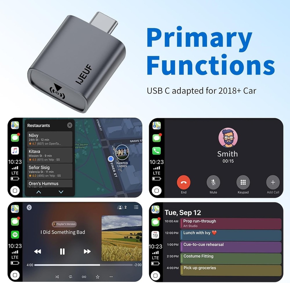 Wireless CarPlay Adapter USB Plug & Play Low Latency Connection for iPhone Car