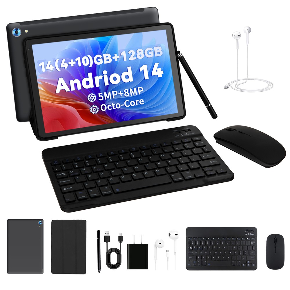 NEW 10.1 inch Android 14 Tablets HD Touchscreen Octa-Core 10+128GB Dual Camera