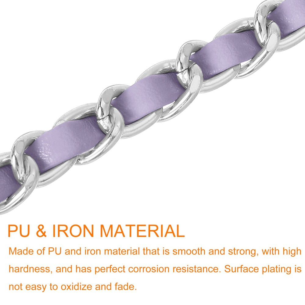 Purse Strap, 24" Leather for Shoulder Strap (Purple, Silver)